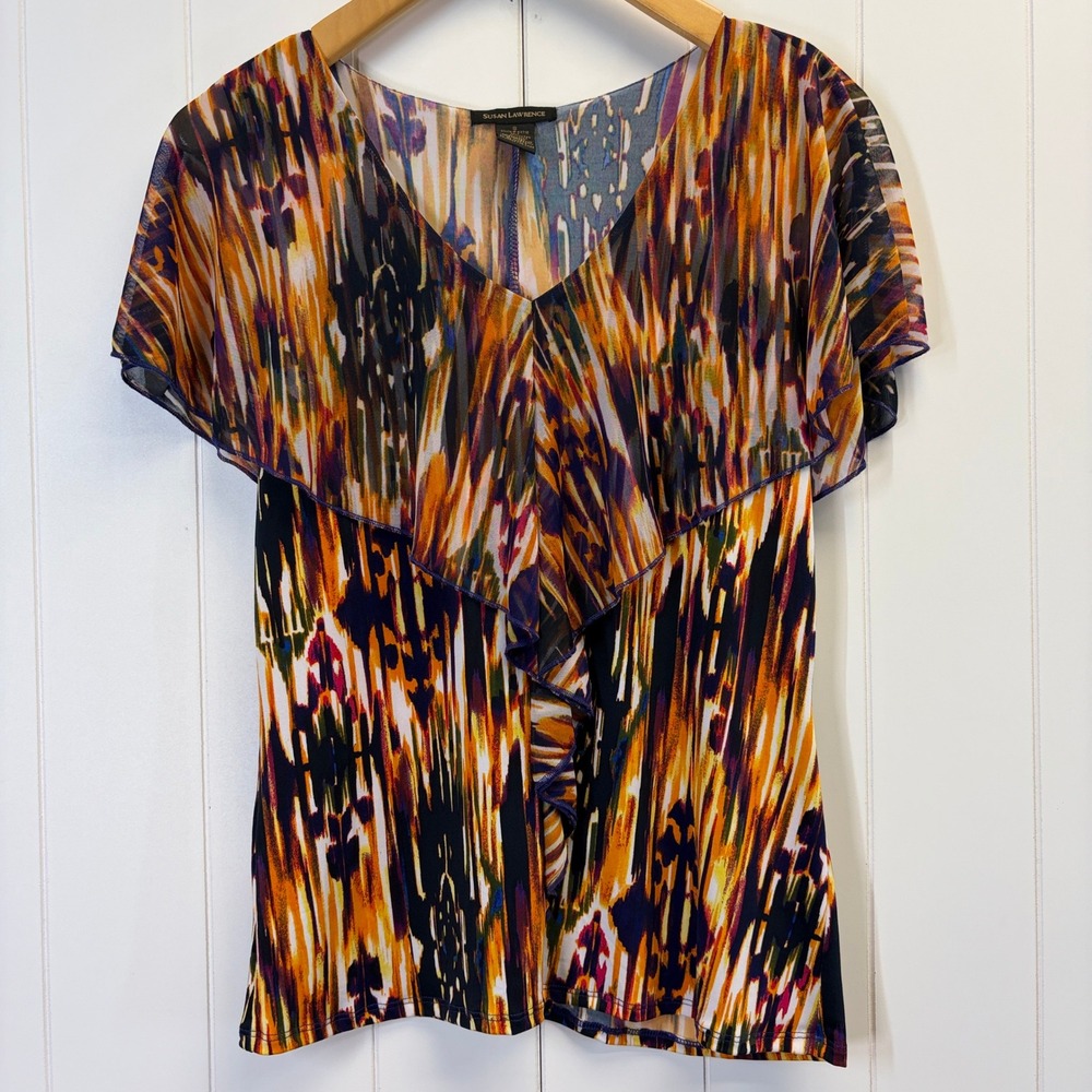 Susan Lawrence Old Money Artsy Flutter Sleeve Top Women Small Quiet Luxury Flowy